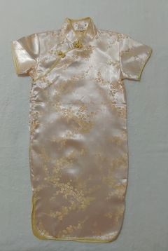 Vestido Infantil Estampa Flor de Cerejeira Amarelo Ouro