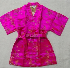 Kimono Infantil Rosa Pink Com Estampa Dragão E Fênix