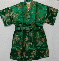 Kimono Infantil Verde Com Estampa Dragão E Fênix