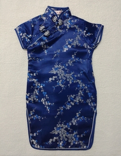 Vestido Infantil Com Estampa De Flor De Cerejeira - Azul Marinho