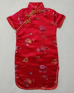 Vestido Infantil Cetim flor Fortuna Vermelho