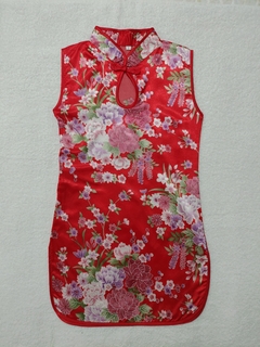 Vestido Infantil Cetim flor da Fortuna Vermelho 2 - Gola Aberta - comprar online