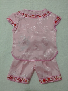 Conjunto Oriental Infantil Bordado Rosa Moranguinhos - Kimonos Liberdade