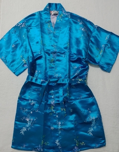 Kimono Infantil Azul Turquesa com estampa Flor Sakura