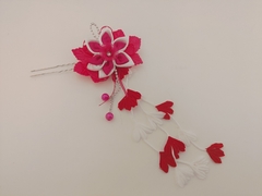 Kanzashi Arranjo De Cabelo Oriental Vermelho - modelo 2