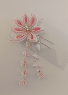 Kanzashi Arranjo De Cabelo Oriental Rosa - modelo 3