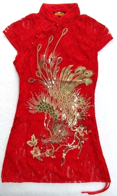 Blusa em renda estilo bata Oriental estampa Pavão - Vermelha - comprar online