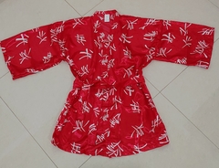 Kimono curto em Poliéster Vermelho com estampa Kanji