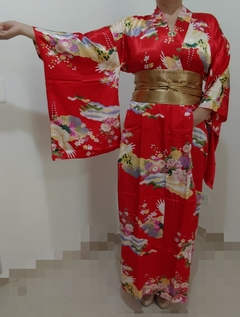 Yukata Vermelha em Seda Tsuru