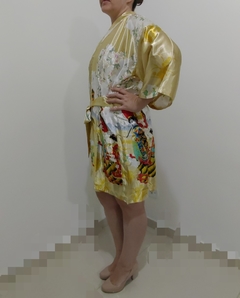 Kimono curto em poliéster Gueixa - Dourado