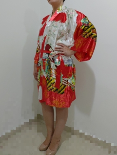 Kimono curto em poliéster Gueixa - Vermelho