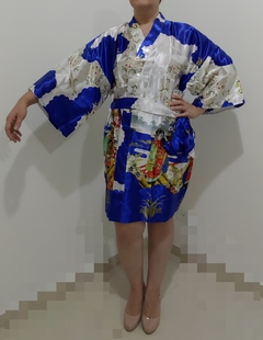 Kimono curto em poliéster Gueixa - Azul - comprar online