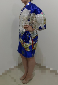 Kimono curto em poliéster Gueixa - Azul