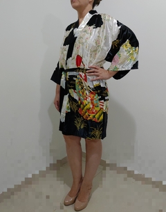 Kimono curto em poliéster Gueixa - Preto