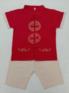 Conjunto Oriental menino vermelho com bermuda