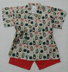 Conjunto Kimono Infantil Kokeshi, sombrinhas e leques