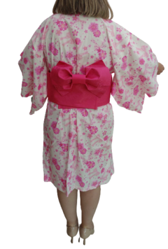 Yukata Feminina Curta Floral rosa com Obi - comprar online