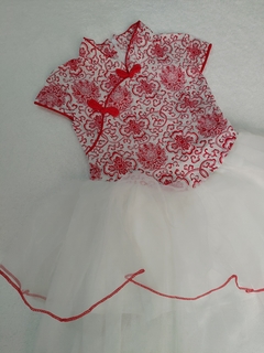 Vestido Infantil Vermelho e Branco estampa de Flor na internet