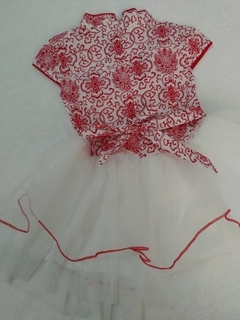 Vestido Infantil Vermelho e Branco estampa de Flor - loja online