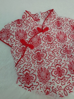 Vestido Infantil Vermelho e Branco estampa de Flor - comprar online