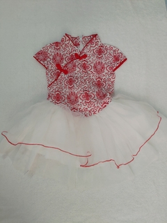 Vestido Infantil Vermelho e Branco estampa de Flor