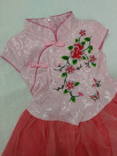 Vestido Infantil Com Estampas De Flores Rosa - Kimonos Liberdade