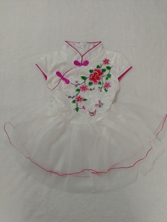 Vestido Infantil Com Estampas De Flores Branca