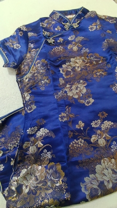 Vestido bordado Flor fortuna - Azul - comprar online