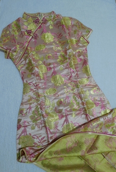 Vestido Oriental Longo Rosa Flor Da Fortuna