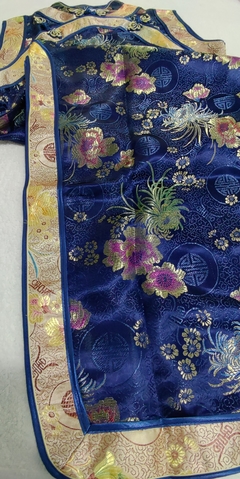 Imagem do Vestido Longo Oriental Azul Estampa Flores *
