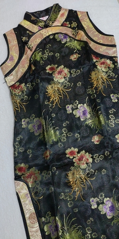 Vestido Longo Oriental Preto Estampa Flores * na internet