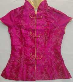 Blusa Oriental Pink Com Estampa Flor De Cerejeira Bordada