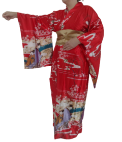 Yukata Vermelha com Flor Cerejeira em Seda - comprar online