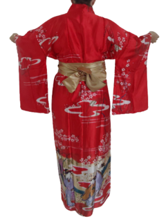 Yukata Vermelha com Flor Cerejeira em Seda - Kimonos Liberdade