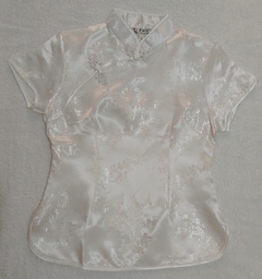Blusa Chinesa Com Estampa Flor De Cerejeira - Branca na internet