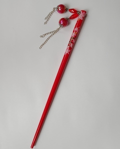 Palito Hashi Oriental Para Cabelo - Vermelho de Bolinha