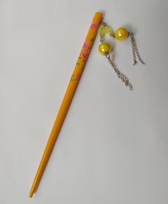 Palito Hashi Oriental Para Cabelo - Amarelo de Bolinha