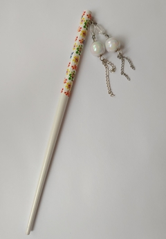 Palito Hashi Oriental Para Cabelo - Branco de Bolinha