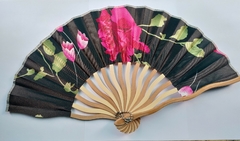 Leque Japonês em tecido florido - Preto - comprar online