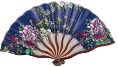 Leque Japonês em tecido florido - Azul