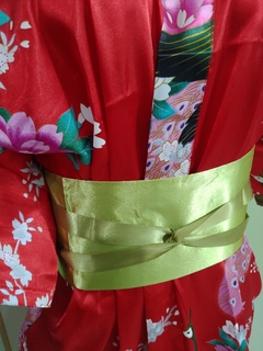 Faixa De Cetim Para Cintura - Verde - modelo 2 - Kimonos Liberdade