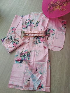 Yukata Feminino Rosa com Estampa de Pavão - Tam Único * - Kimonos Liberdade