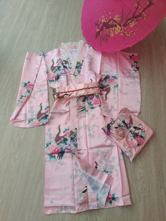 Yukata Feminino Rosa com Estampa de Pavão - Tam Único * na internet