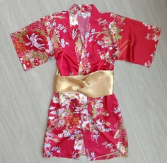 Kimono Infantil De Cetim Vermelho Com Estampa De Cerejeira - comprar online