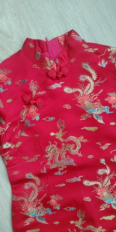 Vestido infantil vermelho - Dragão e Fênix - Kimonos Liberdade