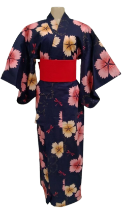 Yukata Algodão Com Estampa Floral Azul - Completo na internet