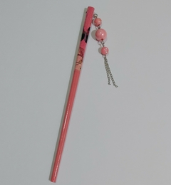 Palito Hashi Oriental Para Cabelo - Rosa de Bolinha