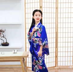 Yukata Infantil Em Seda Estampa Pavão Azul Royal - comprar online