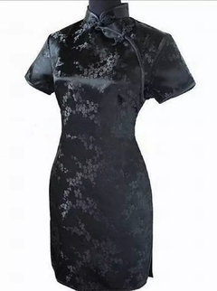 Vestido Curto Preto Liso com Estampa Flor de Cerejeira - comprar online