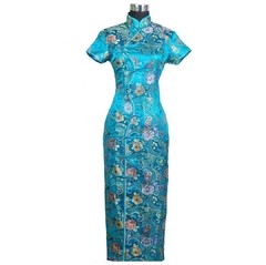 Vestido Longo (Qipao) Com Estampa Imperial - Azul - comprar online